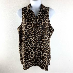 NEW NWT Carmen Marc Valvo leopard flowy tank top blouse black brown shirt